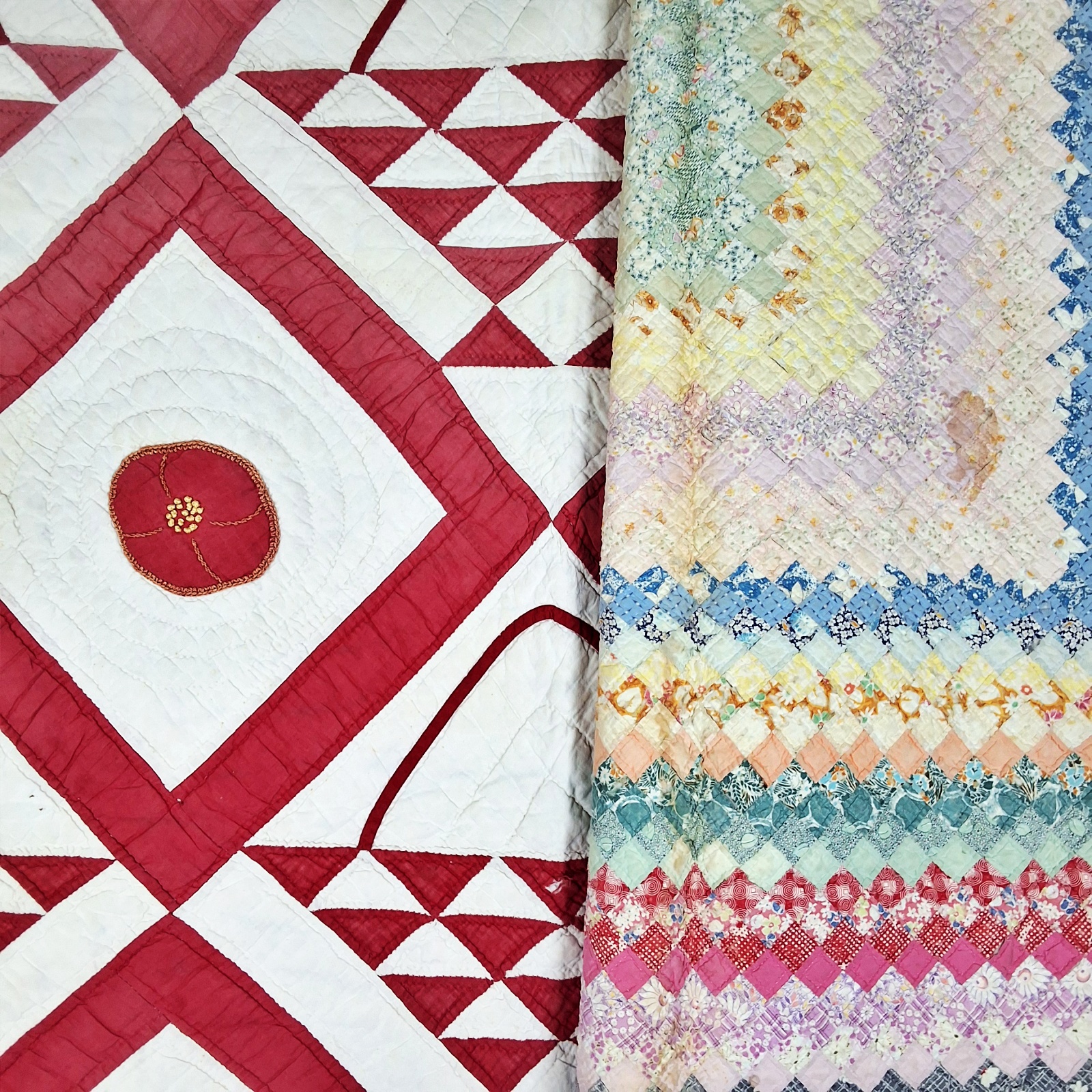 2 Vintage Quilts - Basket, Trip Around the World