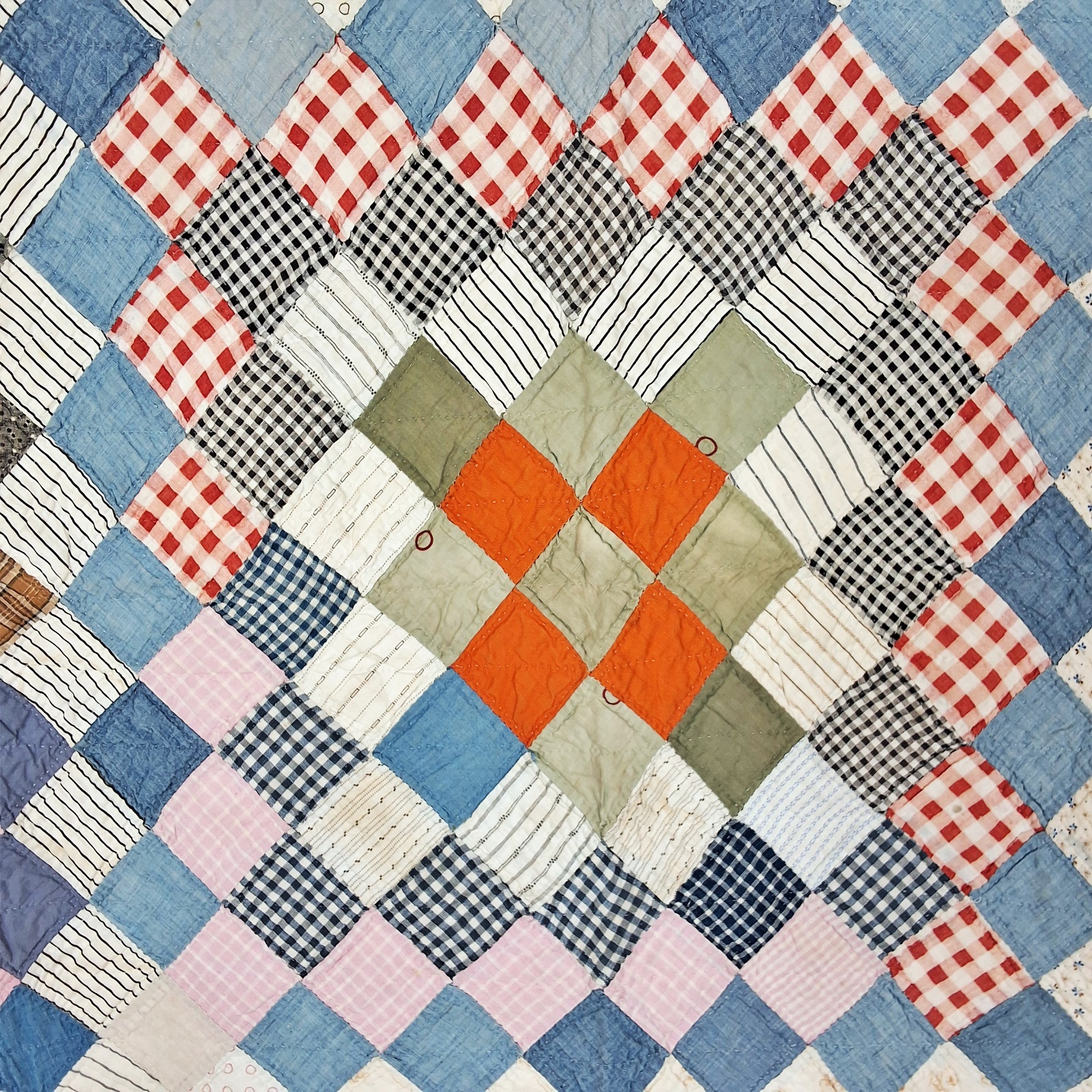Antique c1910 Trip Around the World Quilt