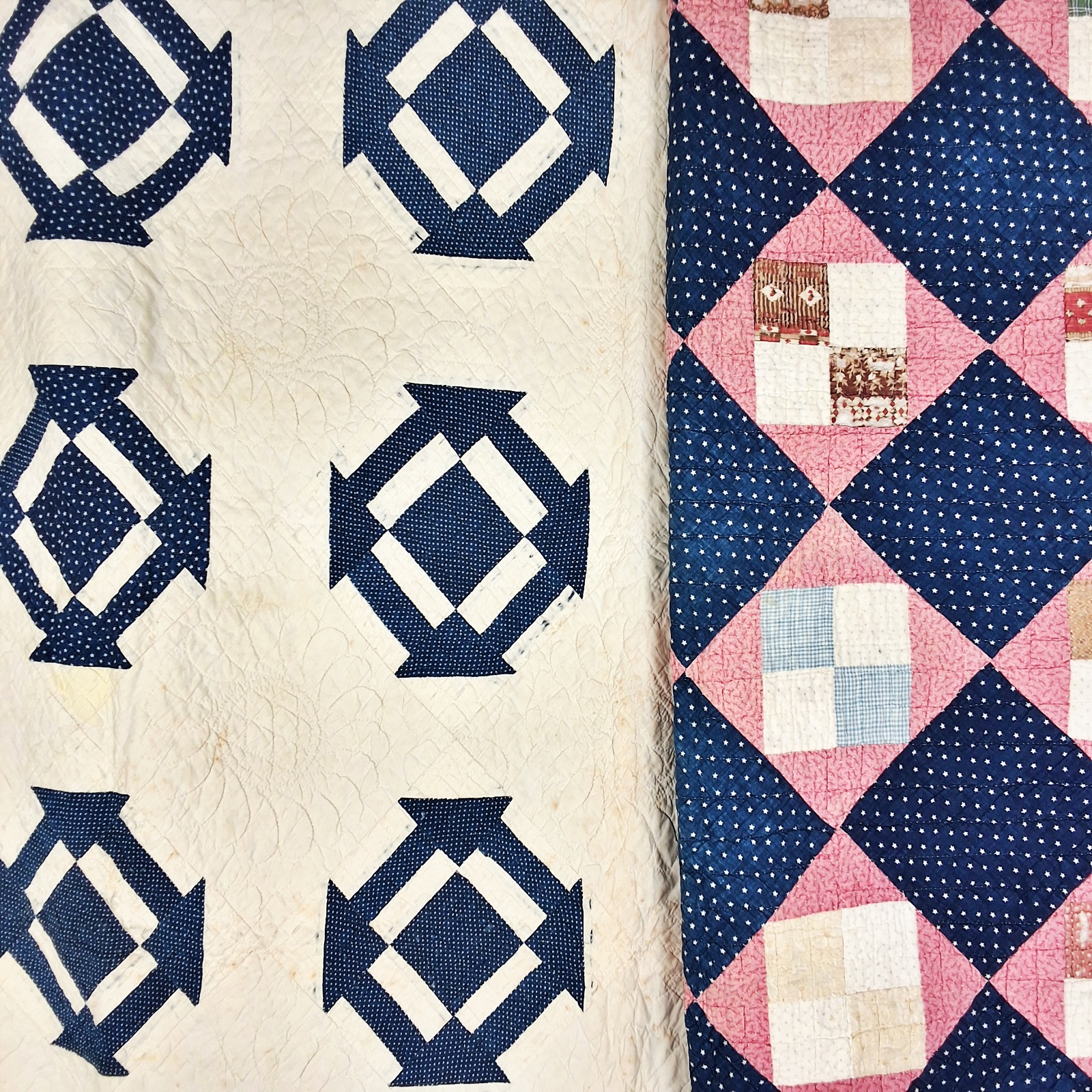 2 Antique Quilts - Monkey Wrench, 4 Patch