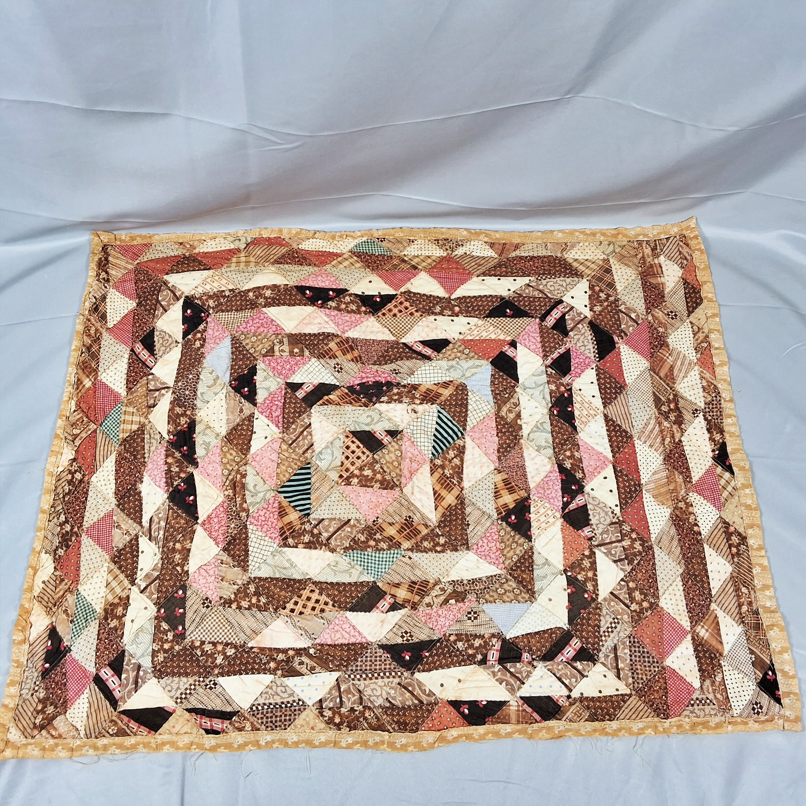 Antique Medallion Doll Quilt - 1880s medallion quilt on point half square triangles/ fabric place 1880
