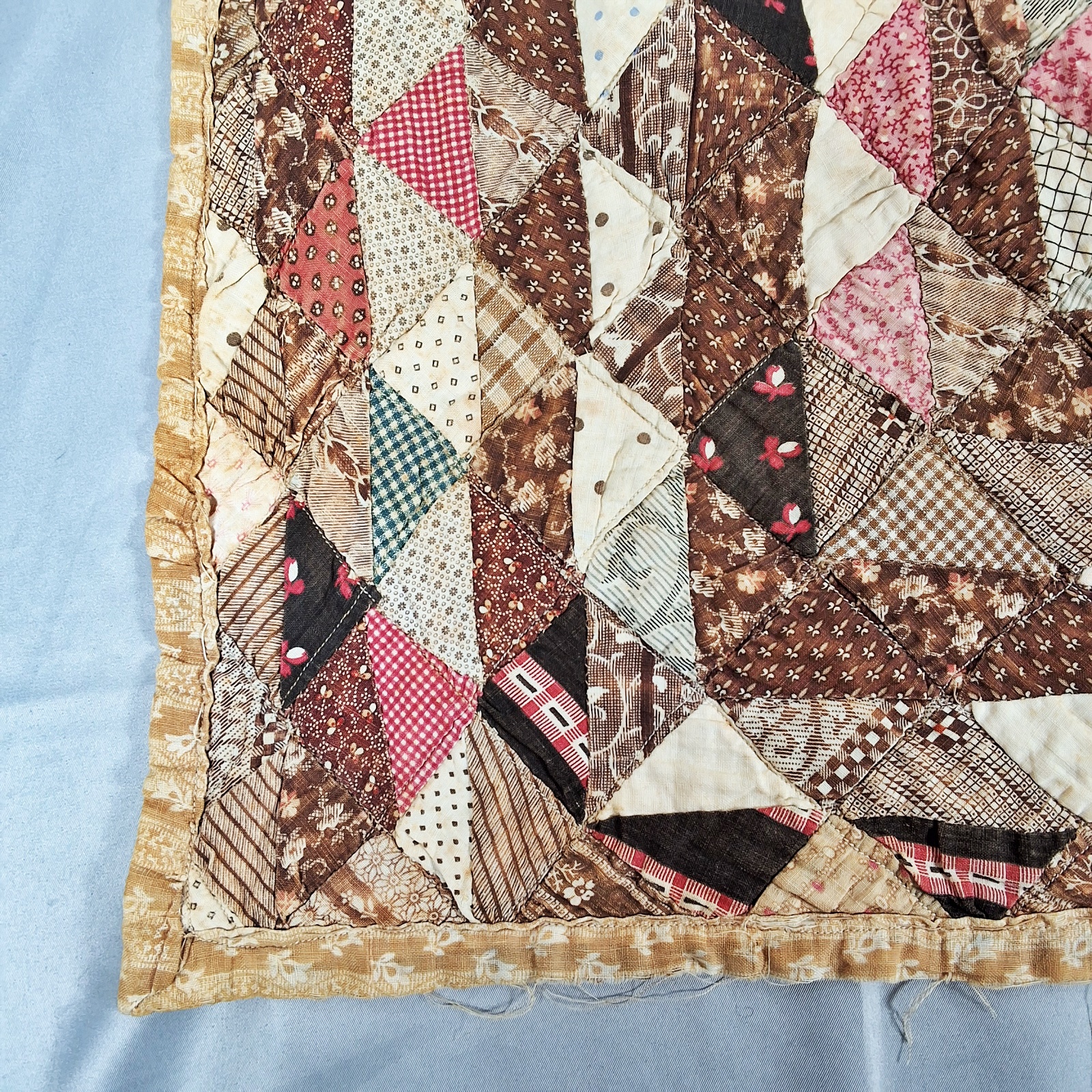 Antique Medallion Doll Quilt - 1880s medallion quilt on point half square triangles/ fabric place 1880