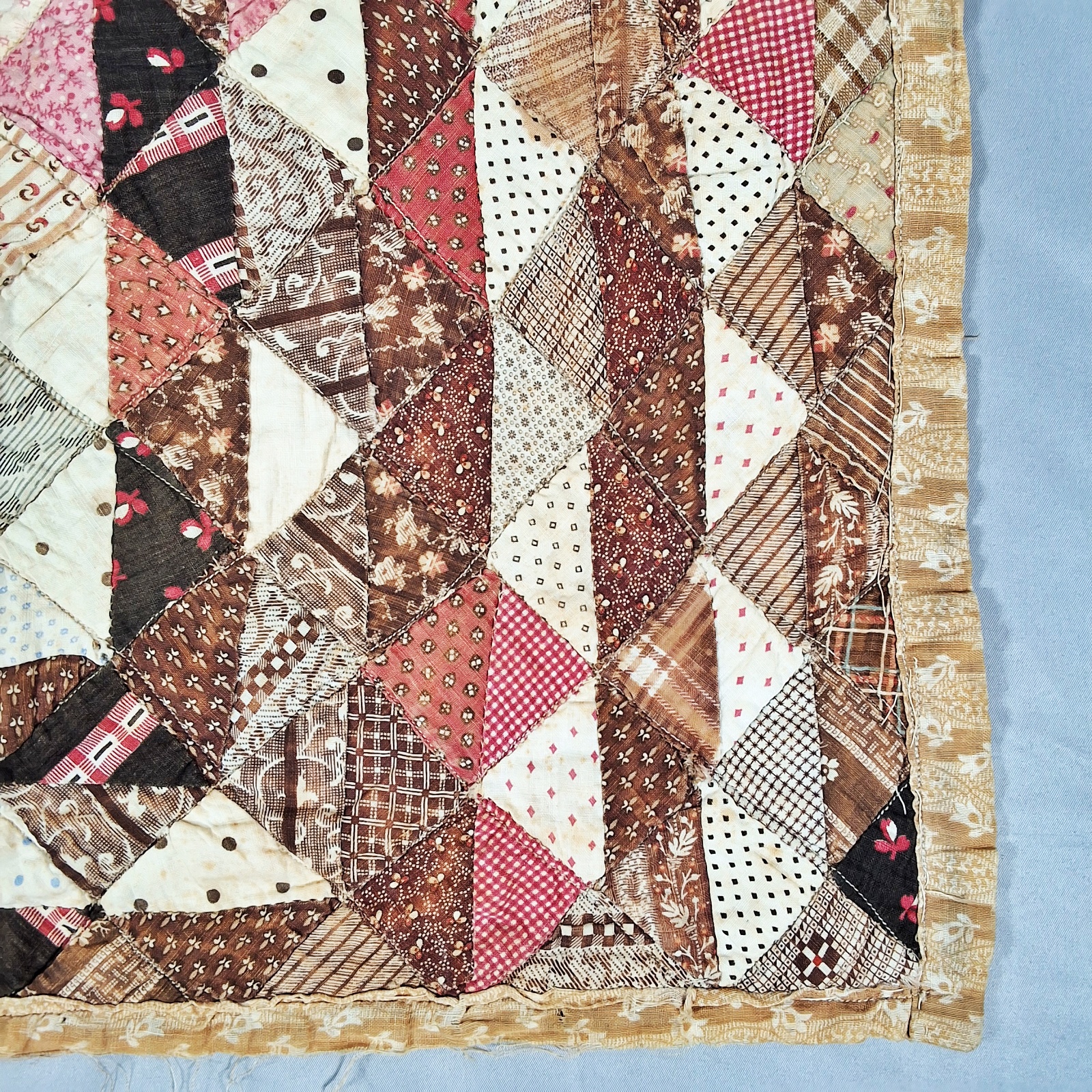Antique Medallion Doll Quilt - 1880s medallion quilt on point half square triangles/ fabric place 1880