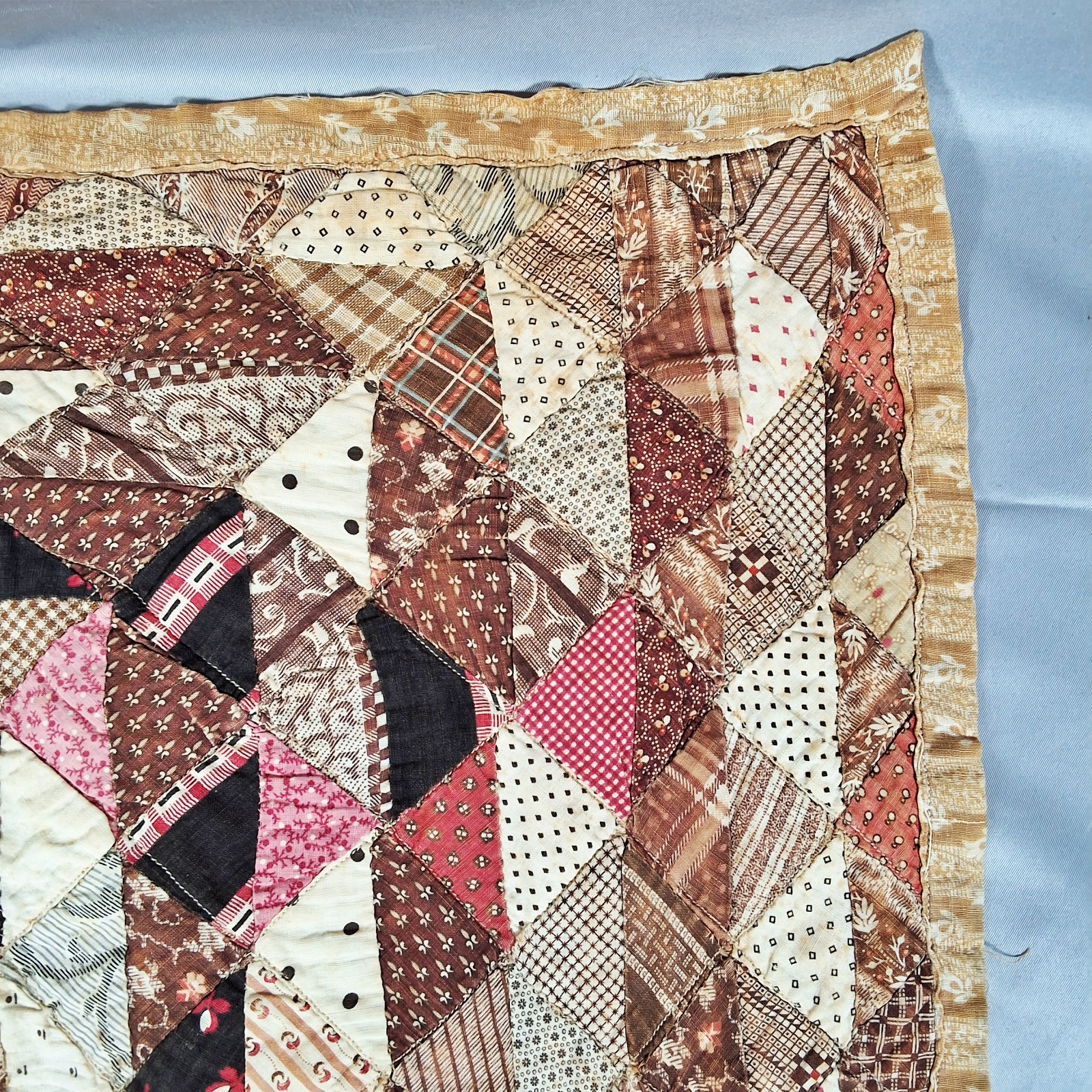 Antique Medallion Doll Quilt - 1880s medallion quilt on point half square triangles/ fabric place 1880