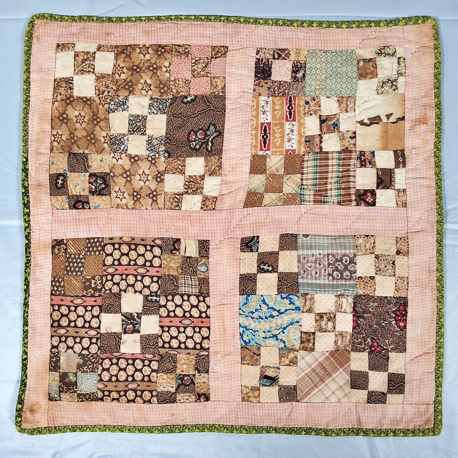 2 Antique Doll Quilts - Double 9 Patch and Crazy Quilt