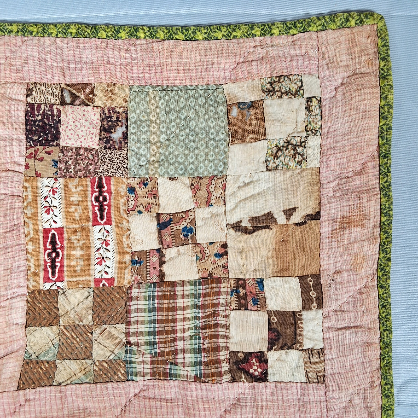 2 Antique Doll Quilts - Double 9 Patch and Crazy Quilt