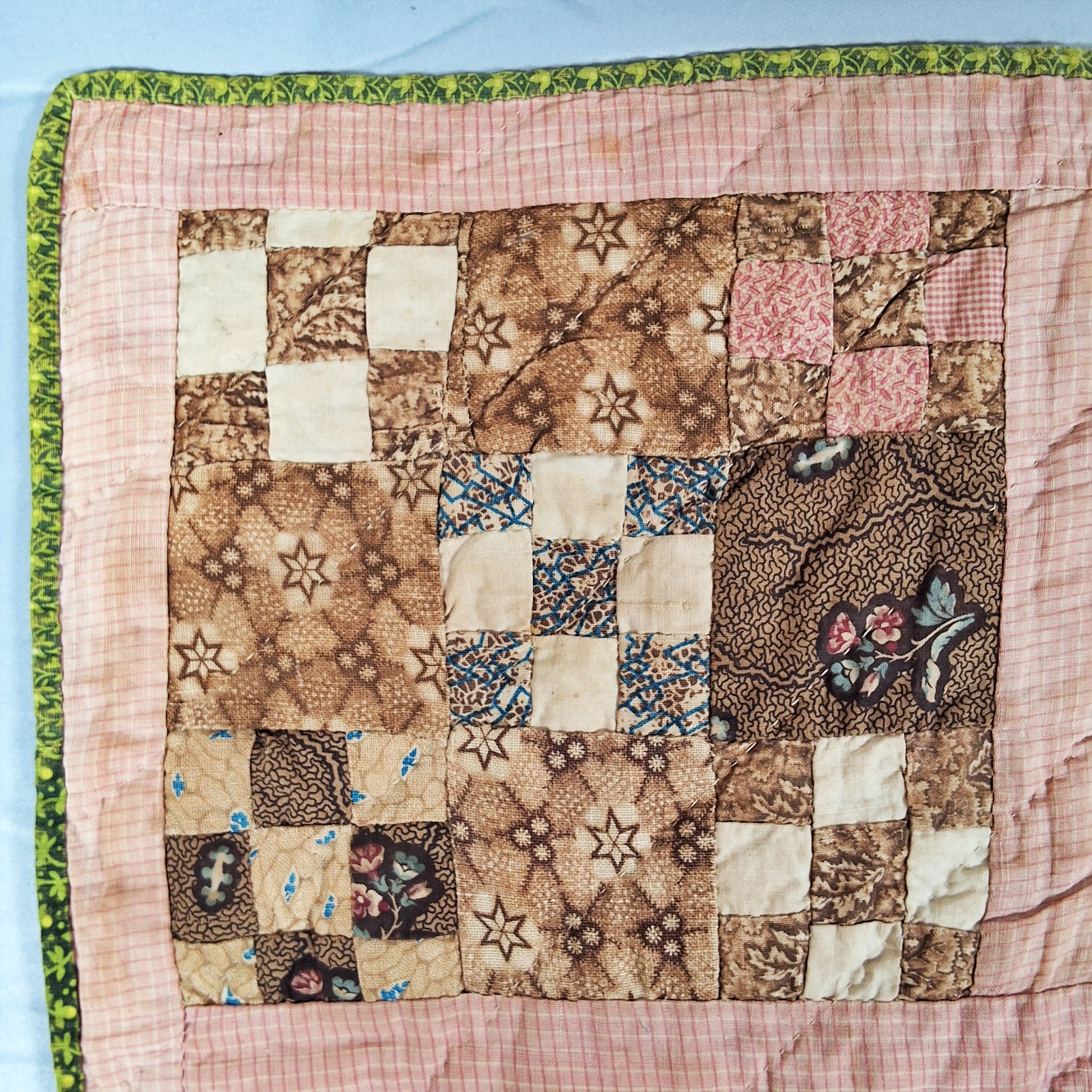 2 Antique Doll Quilts - Double 9 Patch and Crazy Quilt