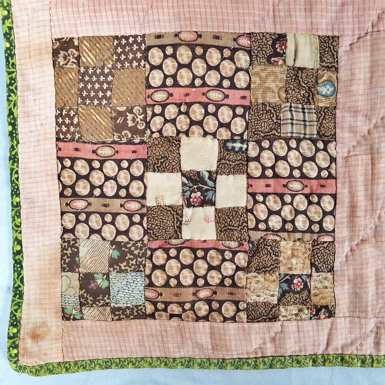 2 Antique Doll Quilts - Double 9 Patch and Crazy Quilt