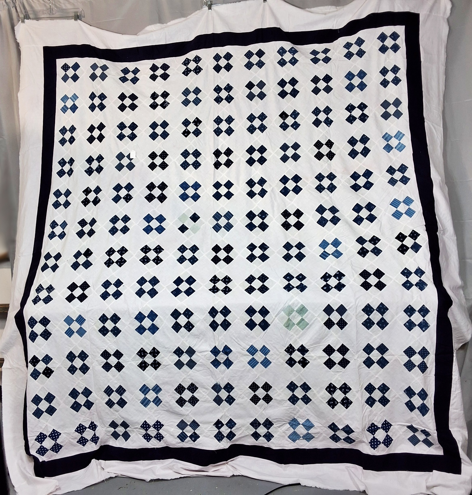 Antique 1910s Indigo 9 Patch Quilt Top
