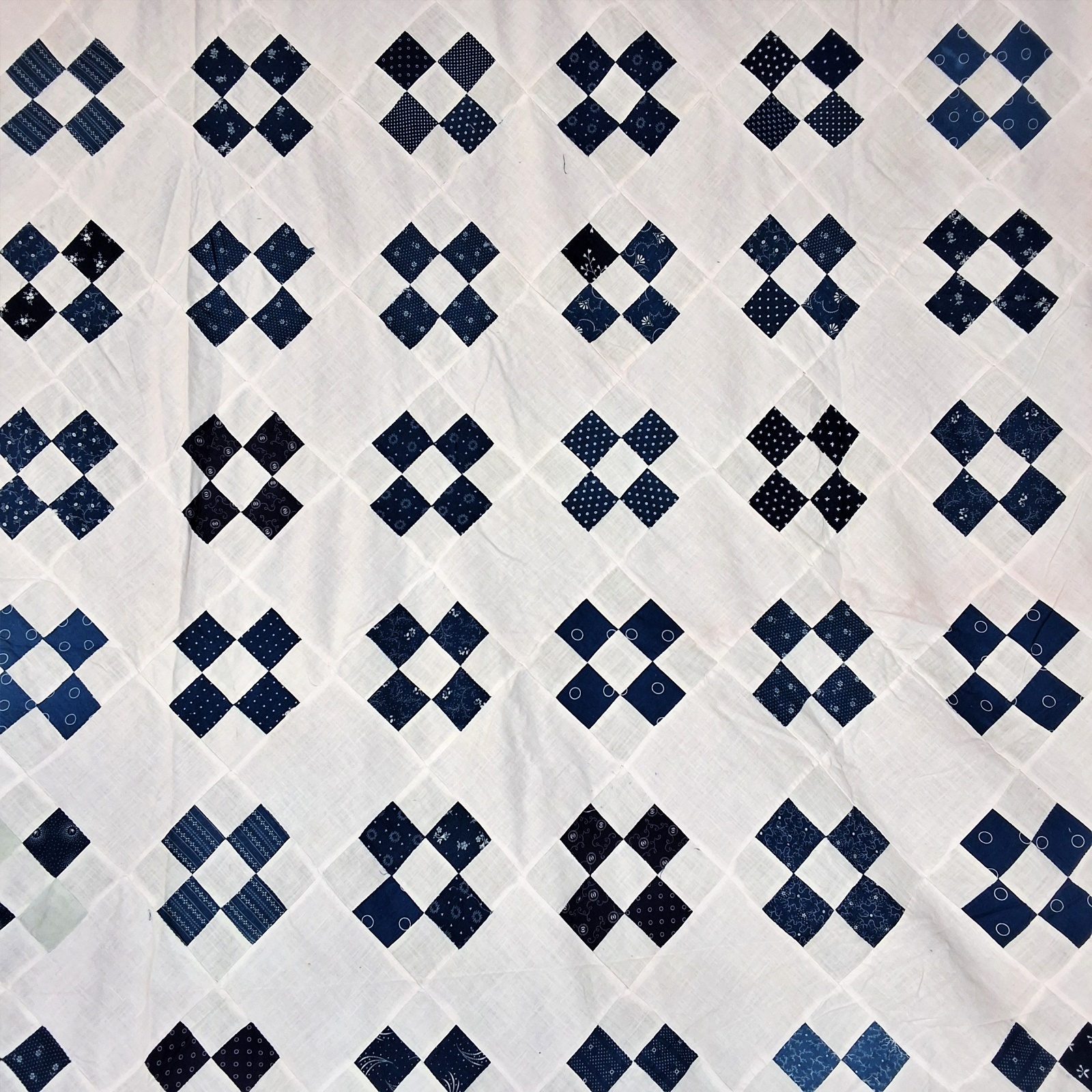Antique 1910s Indigo 9 Patch Quilt Top