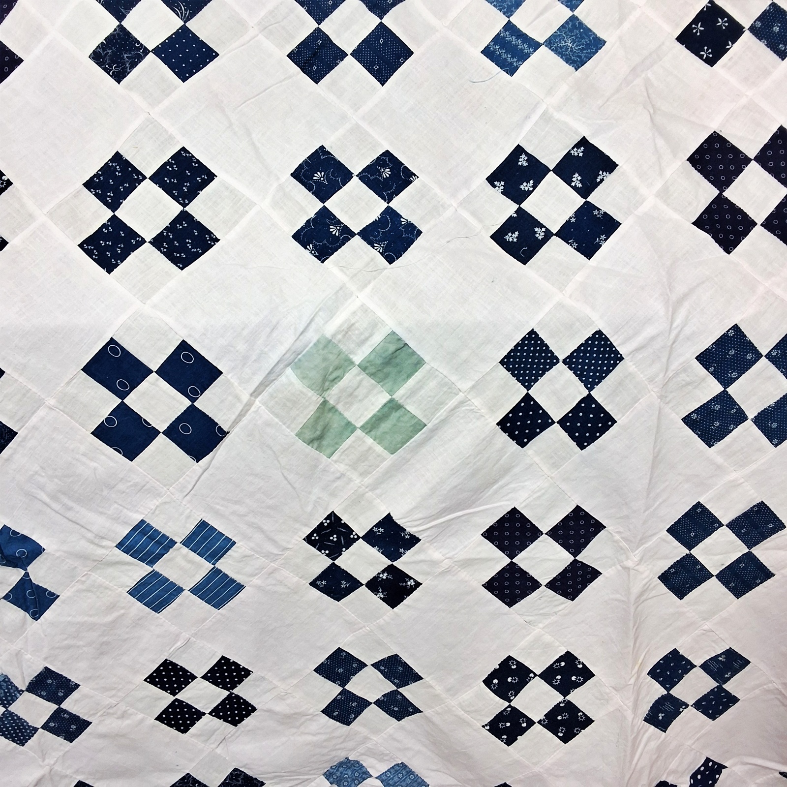 Antique 1910s Indigo 9 Patch Quilt Top