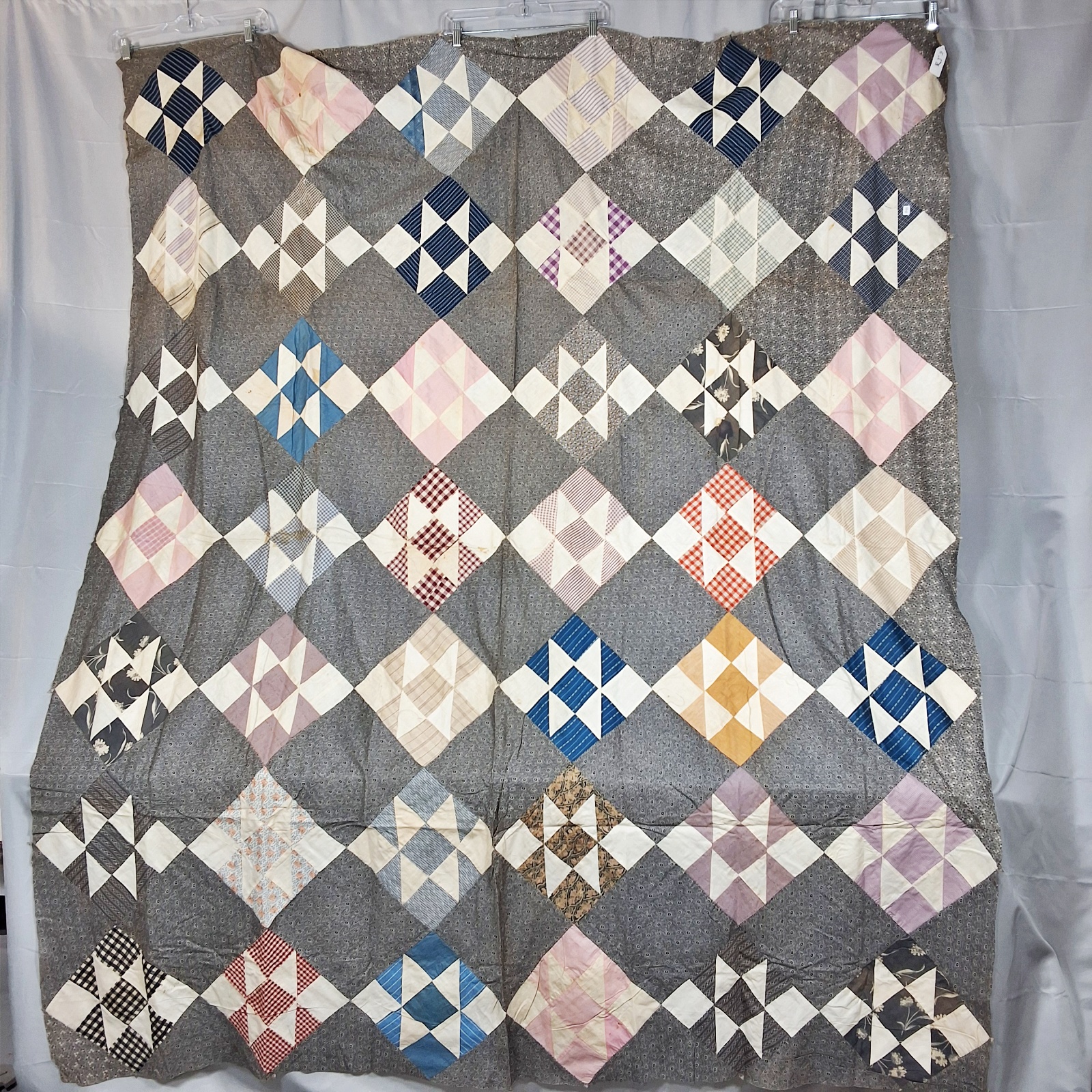 Antique 1900s Split 9 Patch Quilt Top
