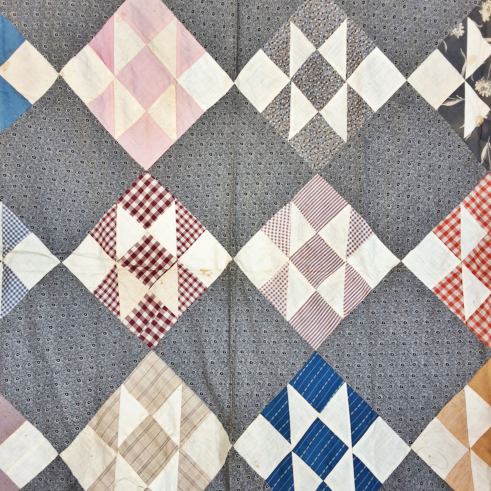 Antique 1900s Split 9 Patch Quilt Top