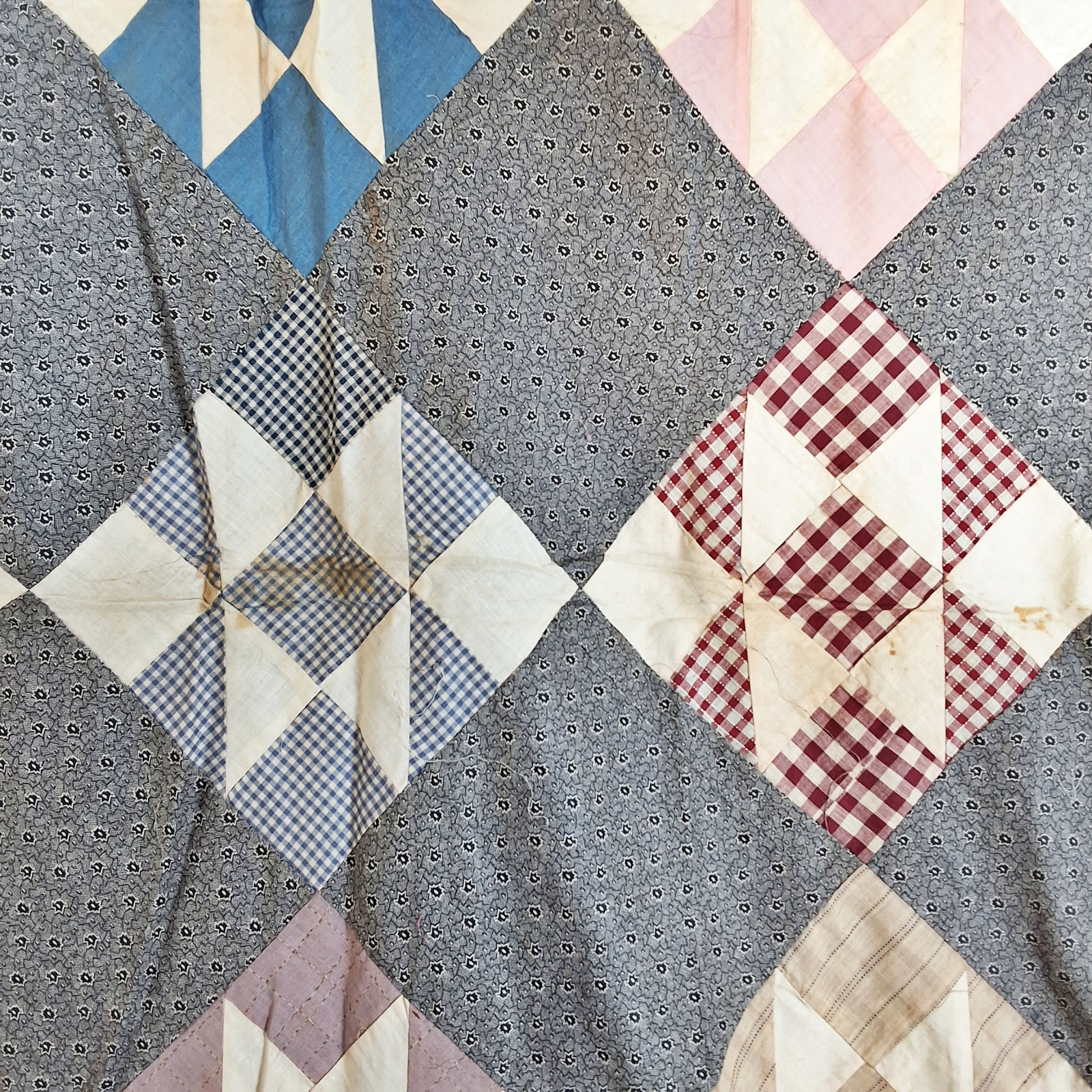 Antique 1900s Split 9 Patch Quilt Top