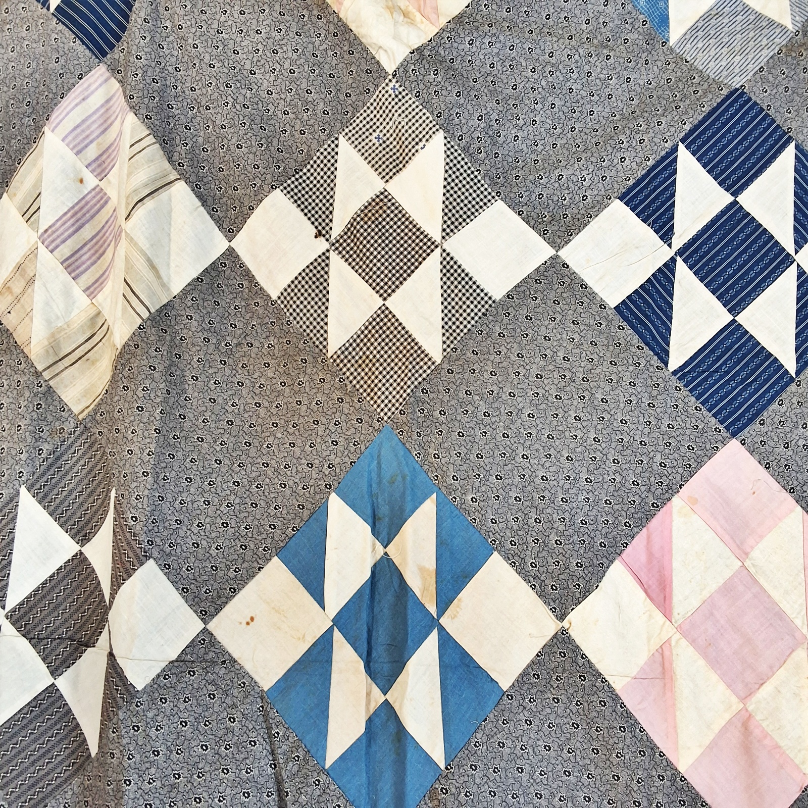 Antique 1900s Split 9 Patch Quilt Top