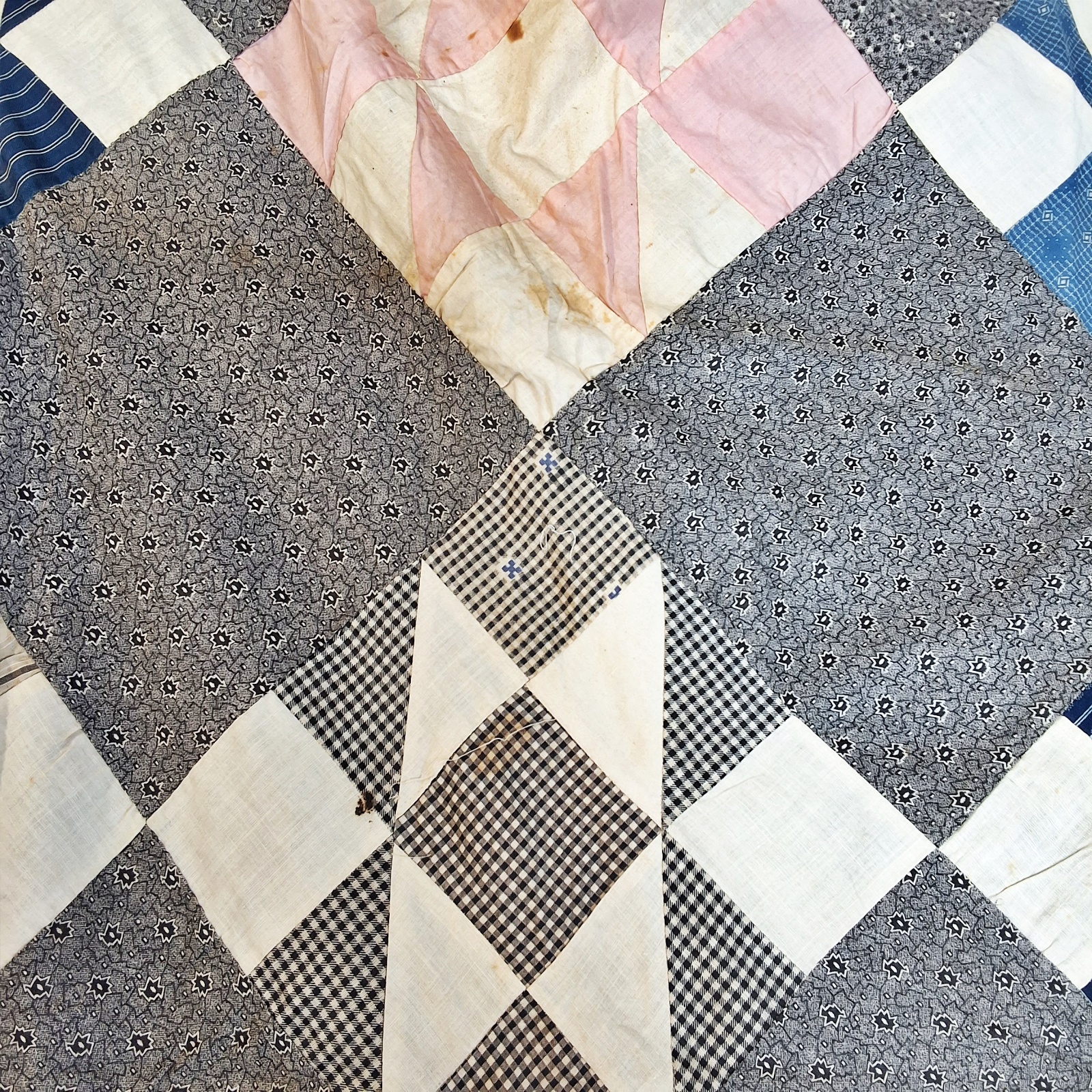 Antique 1900s Split 9 Patch Quilt Top