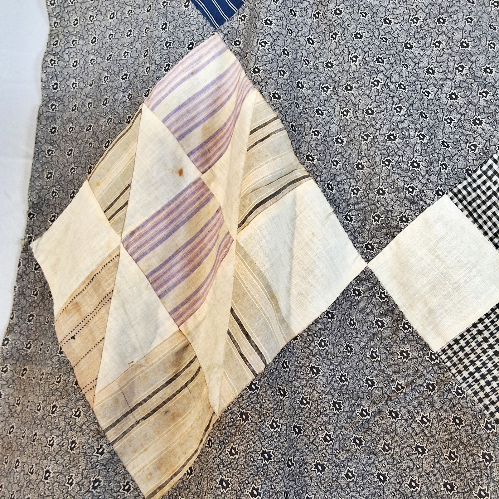 Antique 1900s Split 9 Patch Quilt Top