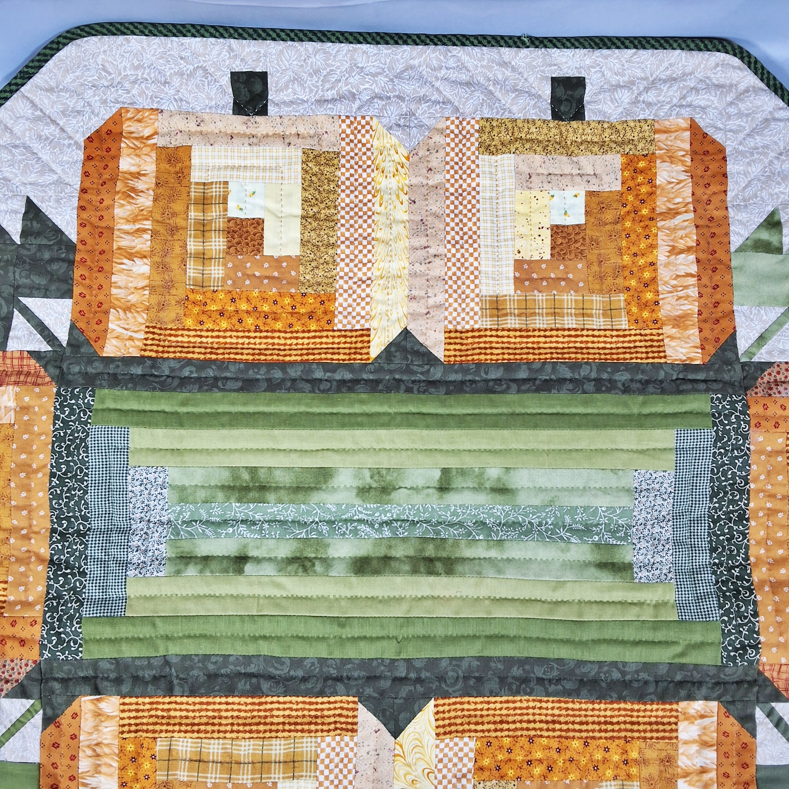 Log Cabin Pumpkin Quilted Runner - Frances Abell Brand