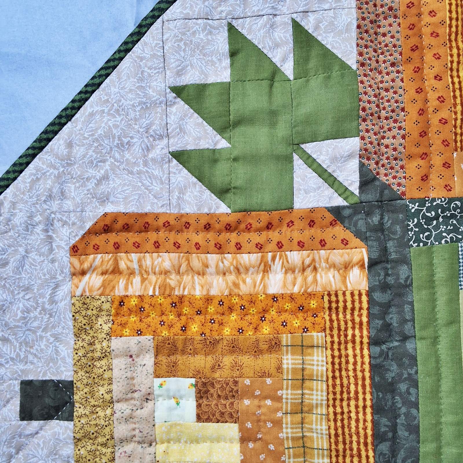 Log Cabin Pumpkin Quilted Runner - Frances Abell Brand