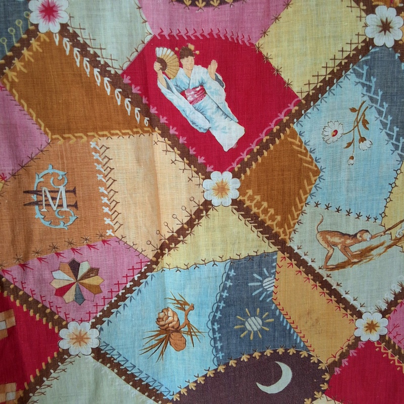 Antique c1880 Kimono with Crazy Quilt Patchwork Print