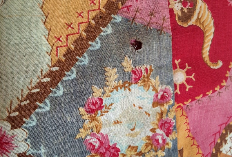 Antique c1880 Kimono with Crazy Quilt Patchwork Print