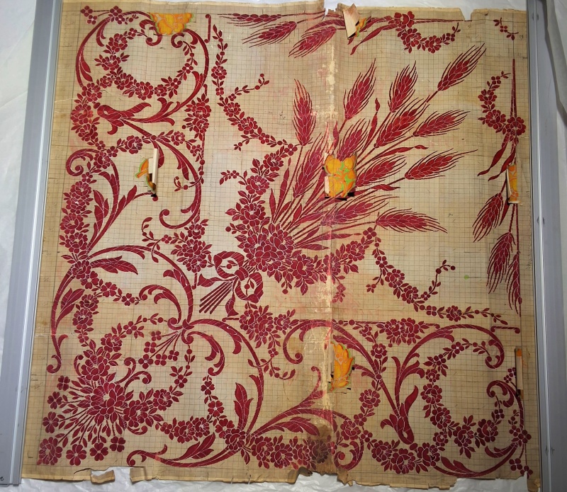 Antique Mise-en-Carte - Red Flowers with Applique
