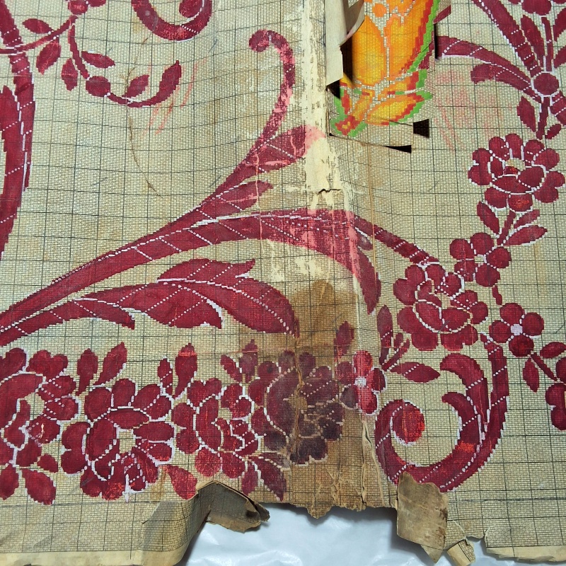 Antique Mise-en-Carte - Red Flowers with Applique