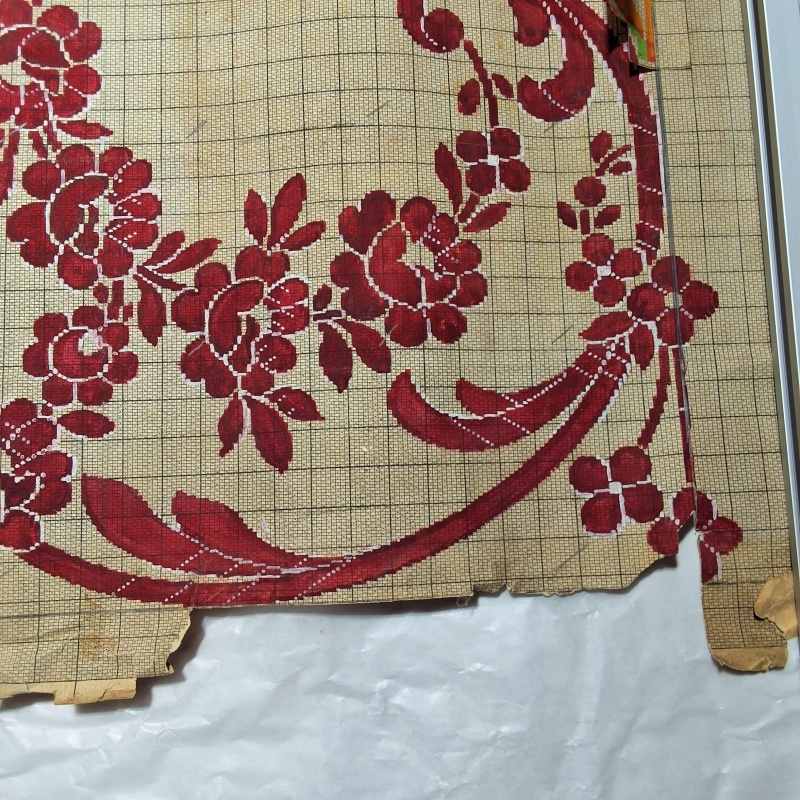 Antique Mise-en-Carte - Red Flowers with Applique
