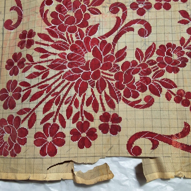 Antique Mise-en-Carte - Red Flowers with Applique