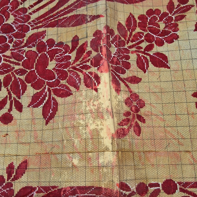 Antique Mise-en-Carte - Red Flowers with Applique