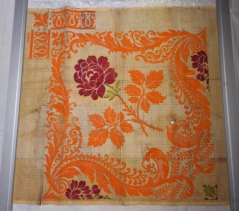 Antique Mise-en-Carte - Red Flower with Orange Accents