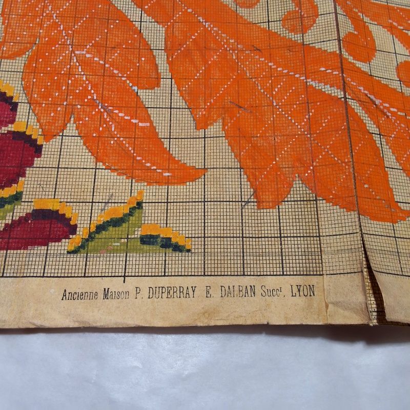 Antique Mise-en-Carte - Red Flower with Orange Accents