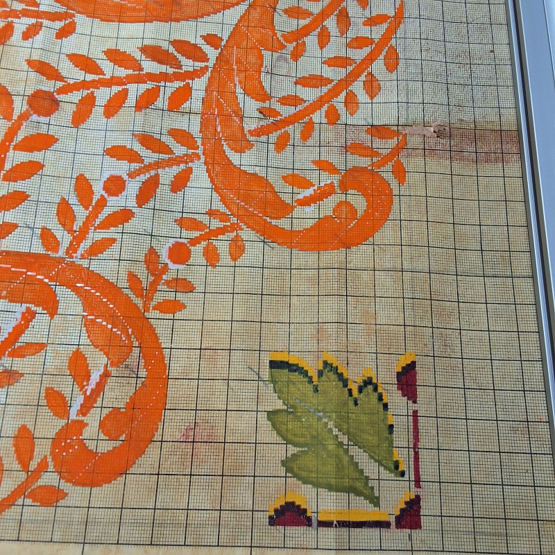 Antique Mise-en-Carte - Red Flower with Orange Accents
