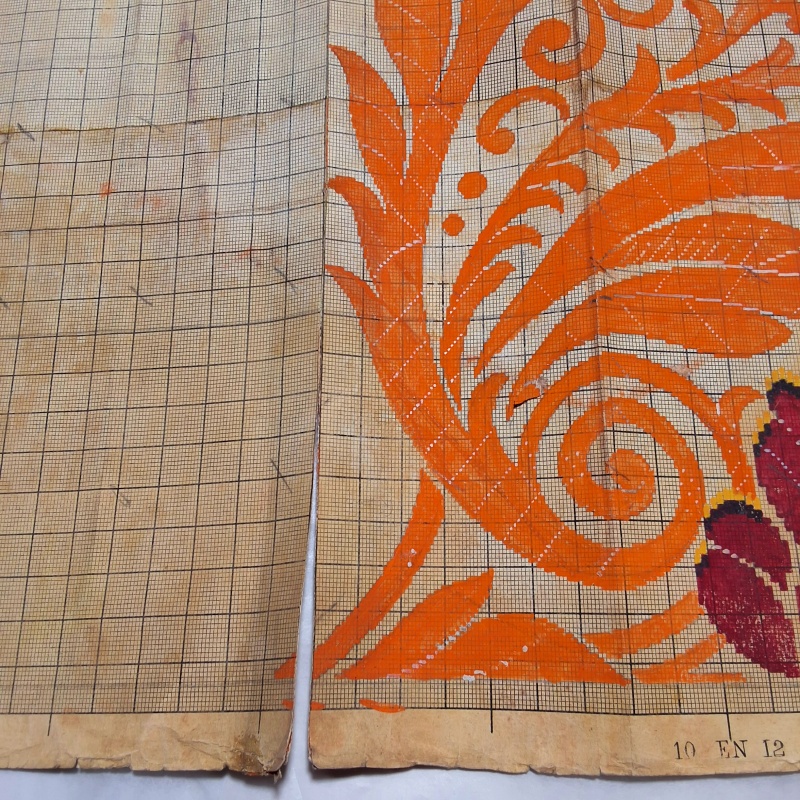 Antique Mise-en-Carte - Red Flower with Orange Accents