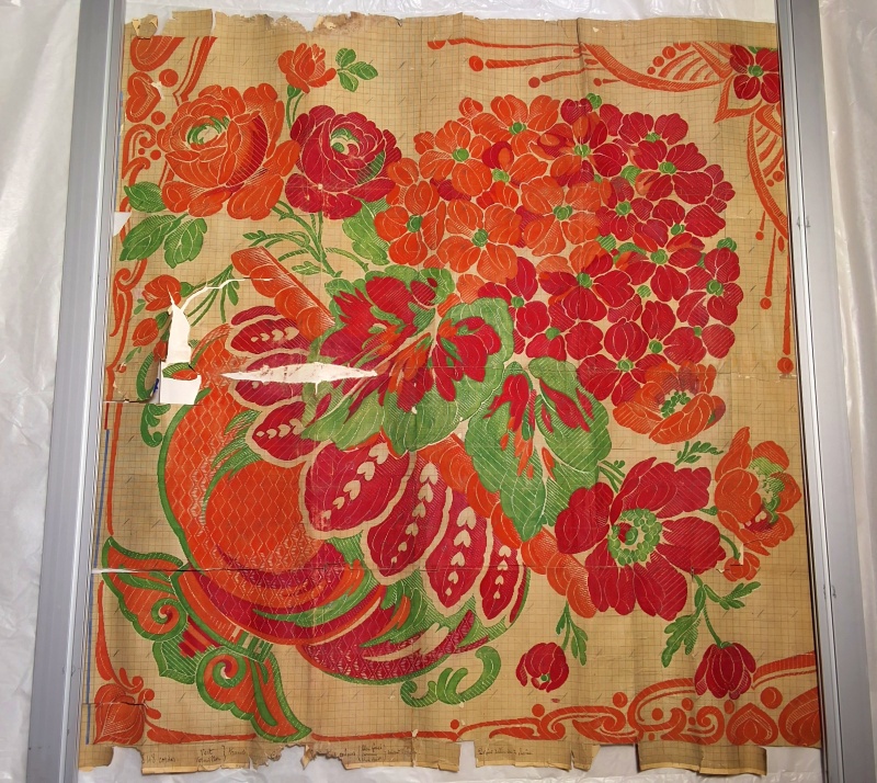 Antique Mise-en-Carte - Red and Orange Flower Vase
