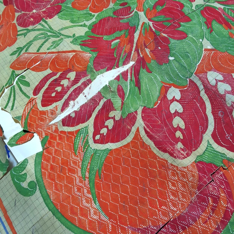 Antique Mise-en-Carte - Red and Orange Flower Vase