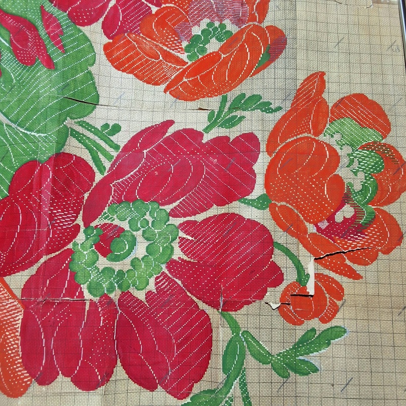 Antique Mise-en-Carte - Red and Orange Flower Vase