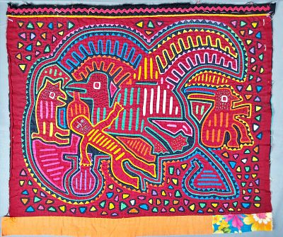 Guna Mola Panel Large Bird with Reclining Figure. Panama (Guna Yala), circa 1970s16.5&times; 19 