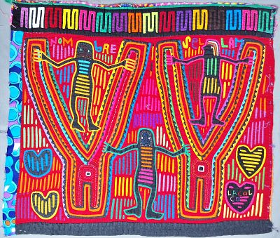 Guna Mola Panel Three Spirit Figures. Panama (Guna Yala), circa 1970s15.5 &times; 18 