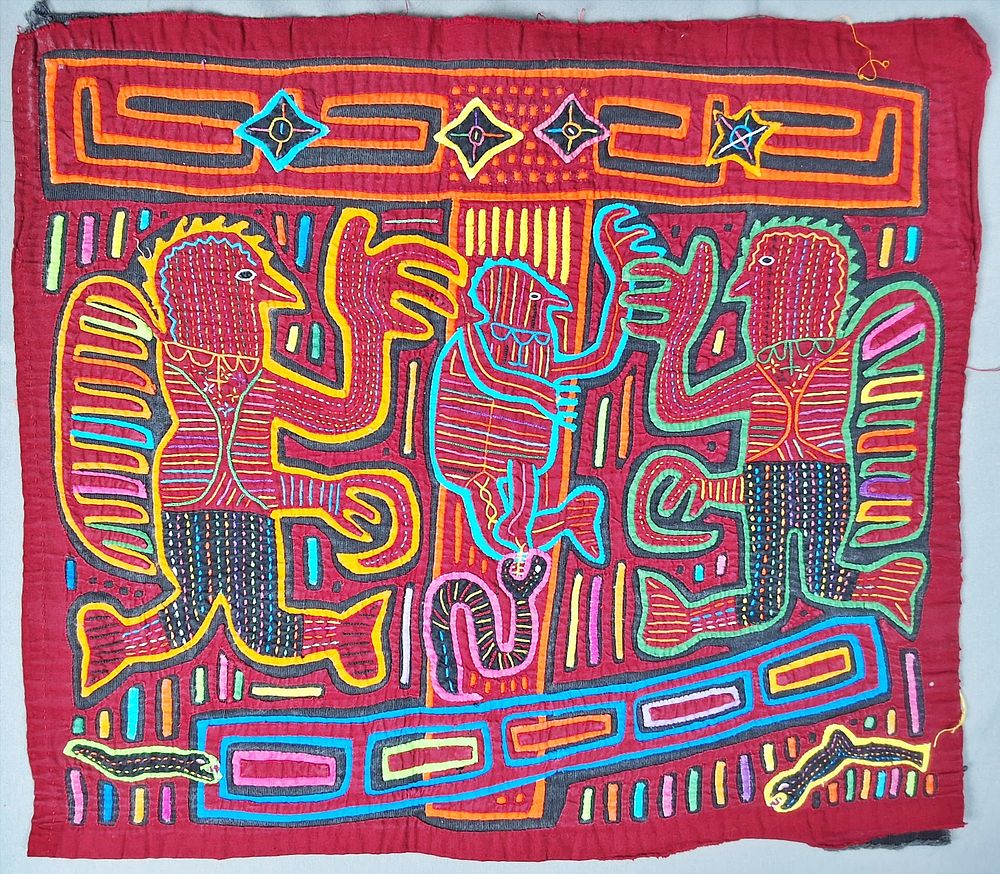 Lot 206: Guna Mola Panel Spirit Figure with Serpent