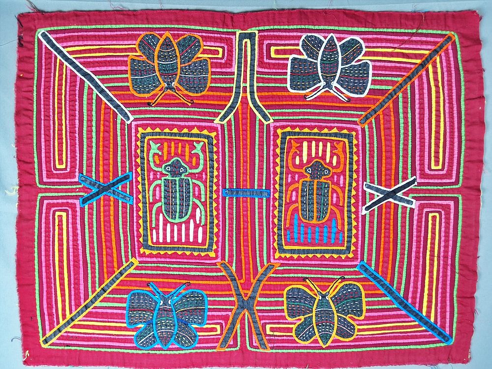 Lot 208: Guna Mola Panel Scarab Beetles and Butterflies