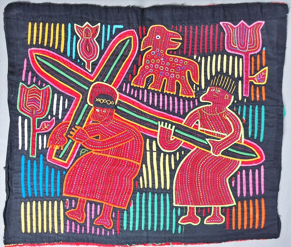 Lot 210: Guna Mola Panel Two Figures Bearing a Cross