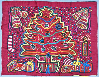 Guna Mola Panel Decorated Christmas Tree. Panama (Guna Yala), circa 1970s12 x 15 inchesExuberant 