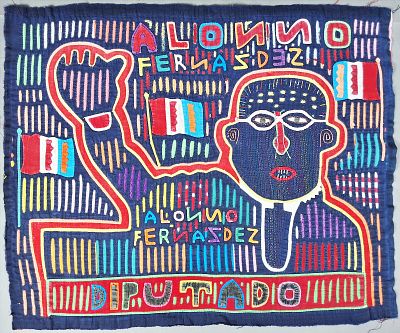 Guna Mola Panel Political Portrait Alonso Fernandez. Panama (Guna Yala), circa 1970s15.25 x 19 