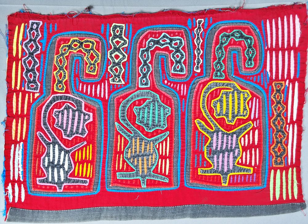 Lot 222: Guna Mola Panel Cosmological with Three Spirit Animals