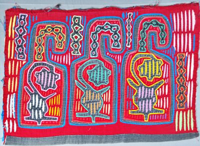 Guna Mola Panel Cosmological with Three Spirit Animals. Panama (Guna Yala), circa 1960sMeasures 