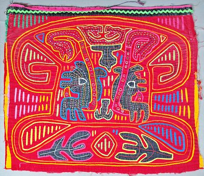 Guna Mola Panel Paired Animals with Serpents. Panama (Guna Yala), circa 1970s16 &times; 18.5 inches 
