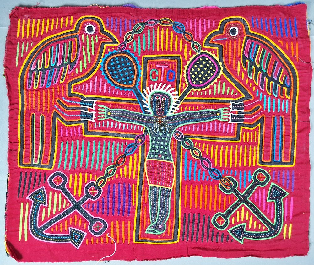 Lot 241: Guna Mola Panel Cruciform Spirit Figure