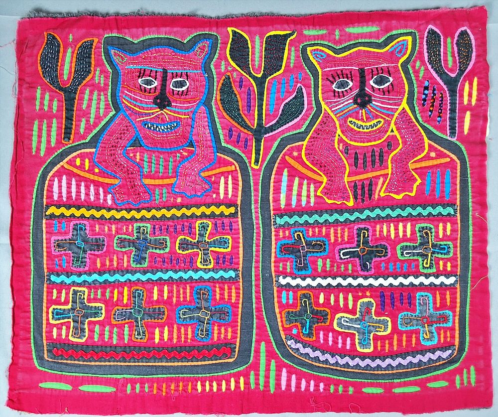 Lot 242: Guna Mola Panel Paired Jaguars
