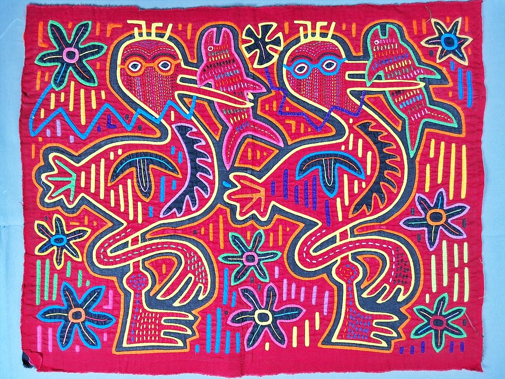 Lot 247: Guna Mola Panel Pelicans with Fish