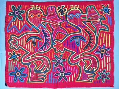 Guna Mola Panel Pelicans with Fish. Panama (Guna Yala), circa 1970s14 &times; 17.5 inches Boldly 